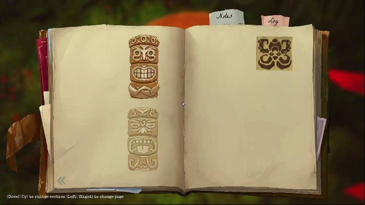 This tiki statue is standing near some red flowers, next to a hut on the left side of the location - Call Of The Sea: Totem - puzzle in Chapter 2 - Chapter 2: Everharts expedition - Call of the Sea Guide