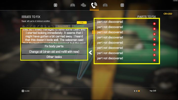 Clicking the receiver icon shows you the list of parts that need replacing - Car Mechanic Simulator 2021: Commission types - Basics - Car Mechanic Simulator 2021 Guide