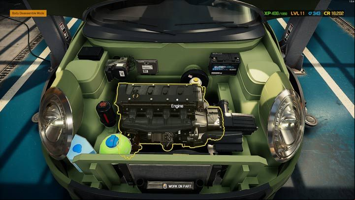 Clicking the engine or the suspension immediately enables the default disassembly mode - Car Mechanic Simulator 2021: Replacing Parts - Basics - Car Mechanic Simulator 2021 Guide