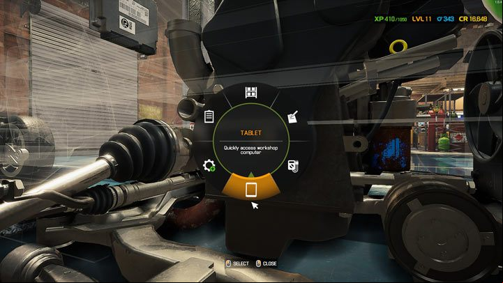 Select the Tablet option in the pie menu - it actually functions as a shortcut to the stores - Car Mechanic Simulator 2021: Replacing Parts - Basics - Car Mechanic Simulator 2021 Guide