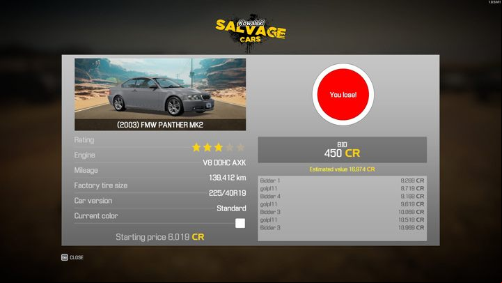 If you don't manage to bump up the price or you stop bidding because the price got too high, you will lose the auction - Car Mechanic Simulator 2021: Car Auctions - Locations - Car Mechanic Simulator 2021 Guide