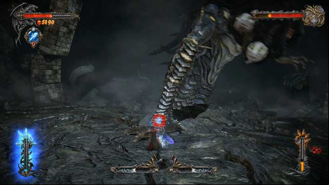 When the boss smashes his hand in the ground, use Void Projections to freeze it and climb it. - Gorgon - Boss Battles - Castlevania: Lords of Shadow 2 - Game Guide and Walkthrough