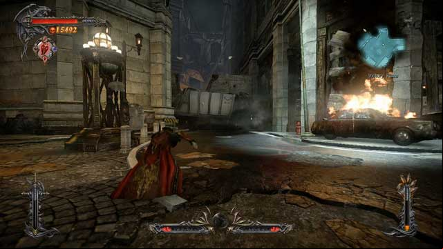 Theres a Pain Box hidden behind the truck in the distance. - Mission 9 - The Second Acolyte - The Main Campaign - walkthrough - Castlevania: Lords of Shadow 2 - Game Guide and Walkthrough