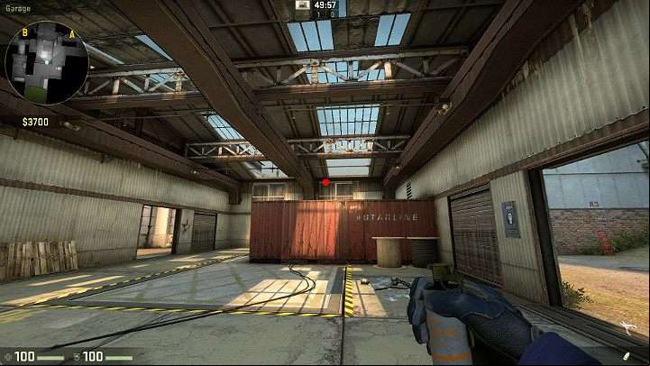 Position yourself at the entrance of the garage, from the Terrorists side, and move to the jamb - Cache | Tournament maps in CS GO - Tournament Maps in Counter Strike: Global Offensive - CS GO Game Guide