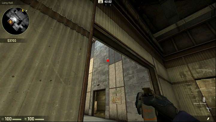 Stand in specific place and aim at the point marked in the picture - Cache | Tournament maps in CS GO - Tournament Maps in Counter Strike: Global Offensive - CS GO Game Guide