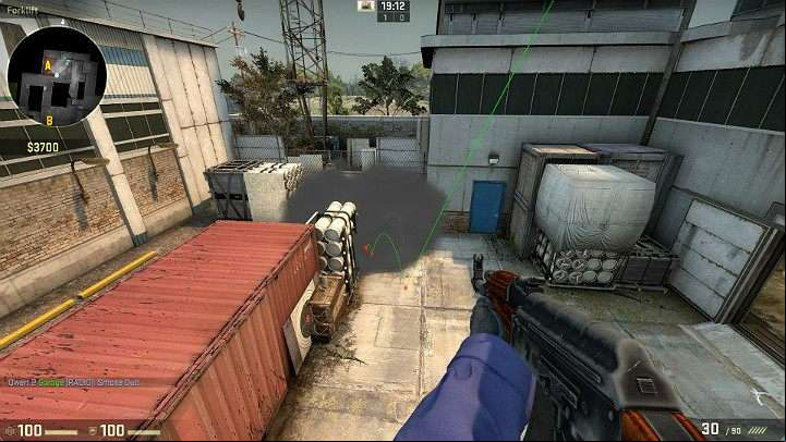 The grenade will drop at point A and reduce the visibility on the right side - Cache | Tournament maps in CS GO - Tournament Maps in Counter Strike: Global Offensive - CS GO Game Guide