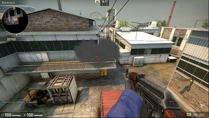 The grenade will fly over the hangar and will limit the visibility of the players looking from the balcony towards point A - Cache | Tournament maps in CS GO - Tournament Maps in Counter Strike: Global Offensive - CS GO Game Guide