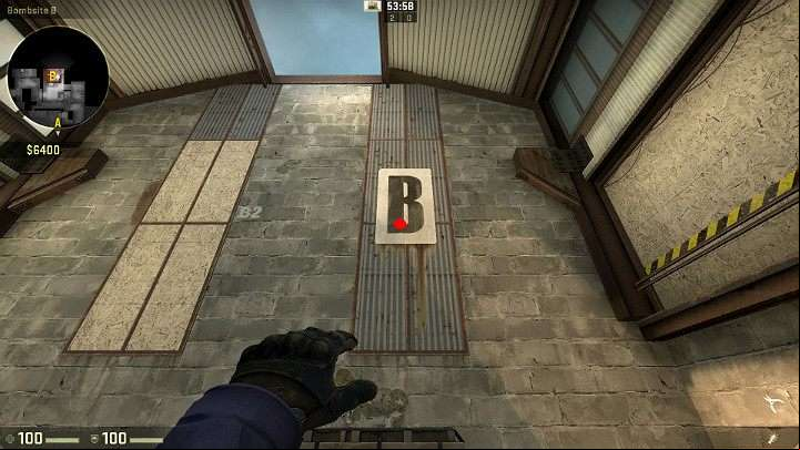 While standing behind the crates at point B, aim at the marked point - Cache | Tournament maps in CS GO - Tournament Maps in Counter Strike: Global Offensive - CS GO Game Guide