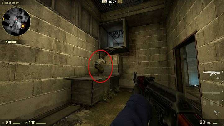 In order to enter the ventilation shaft you must ask your ally to crouch as shown in the marked point - Cache | Tournament maps in CS GO - Tournament Maps in Counter Strike: Global Offensive - CS GO Game Guide
