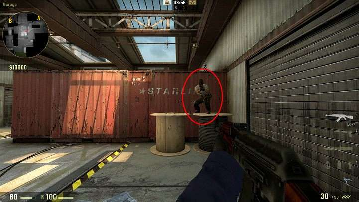 When ing from Terrorists spawn point to the garage you can ask your ally to crouch in the marked point - Cache | Tournament maps in CS GO - Tournament Maps in Counter Strike: Global Offensive - CS GO Game Guide