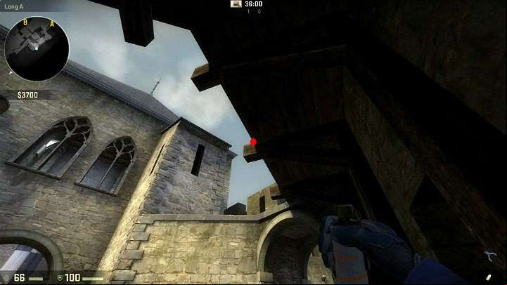 Position yourself in the pointed place, with your back towards the wall - Cache | Tournament maps in CS GO - Tournament Maps in Counter Strike: Global Offensive - CS GO Game Guide