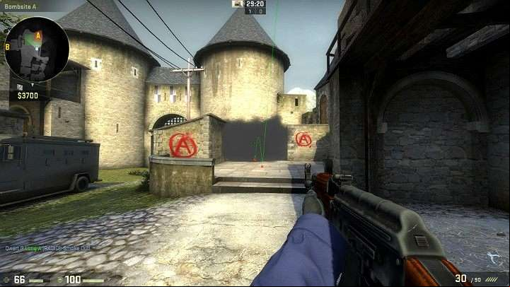 The grenade will fall in the place where the bomb A can be placed - Cache | Tournament maps in CS GO - Tournament Maps in Counter Strike: Global Offensive - CS GO Game Guide