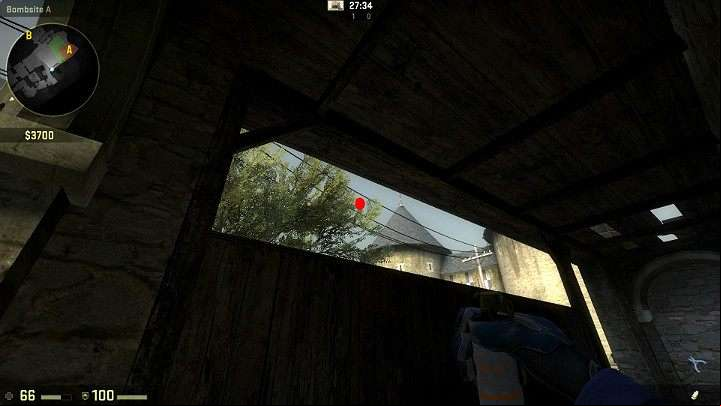 Position yourself backward from the wall and aim at the point shown in the picture - it is located between the two higher electric cables - Cache | Tournament maps in CS GO - Tournament Maps in Counter Strike: Global Offensive - CS GO Game Guide
