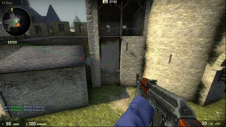 The grenade will bounce off the wall and drop through the balcony - Cache | Tournament maps in CS GO - Tournament Maps in Counter Strike: Global Offensive - CS GO Game Guide