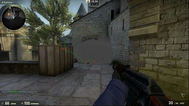 The grenade will bounce off the wall and fall to the long age B - Cache | Tournament maps in CS GO - Tournament Maps in Counter Strike: Global Offensive - CS GO Game Guide