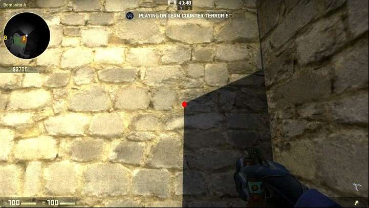 While standing behind the barrels in the niche at point A, position the crosshair in the shown place - Cache | Tournament maps in CS GO - Tournament Maps in Counter Strike: Global Offensive - CS GO Game Guide