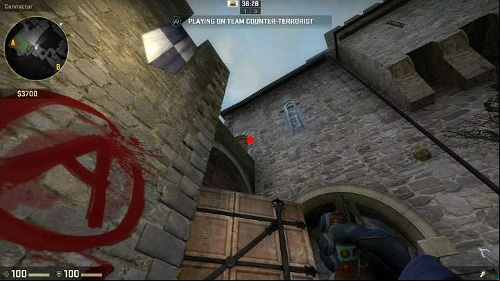 When moving through the age towards center A, aim at the point marked in the picture and release the LMB - Cache | Tournament maps in CS GO - Tournament Maps in Counter Strike: Global Offensive - CS GO Game Guide