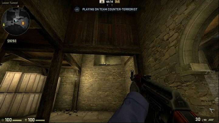 The view at the upper corridor where Terrorists might jump down when they try to get to point A from point B or when they attack point B from the different side - Cache | Tournament maps in CS GO - Tournament Maps in Counter Strike: Global Offensive - CS GO Game Guide