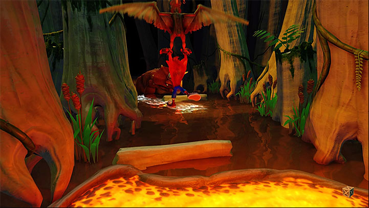 Follow the yellow road and you will reach the area shown in screenshot 1, where you start escaping from a triceratops - Hot Coco and Eggipus Rex | Crash Bandicoot 3 | Secret Levels - Crash Bandicoot 3 - Secret levels - Crash Bandicoot N. Sane Trilogy Game Guide