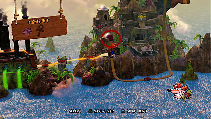 You can reach the starting point of this stage along he path shown in the above screenshot - Fumbling in the Dark (secret stage) | Cortex Island | Levels - Crash Bandicoot - Cortex Island - Crash Bandicoot N. Sane Trilogy Game Guide