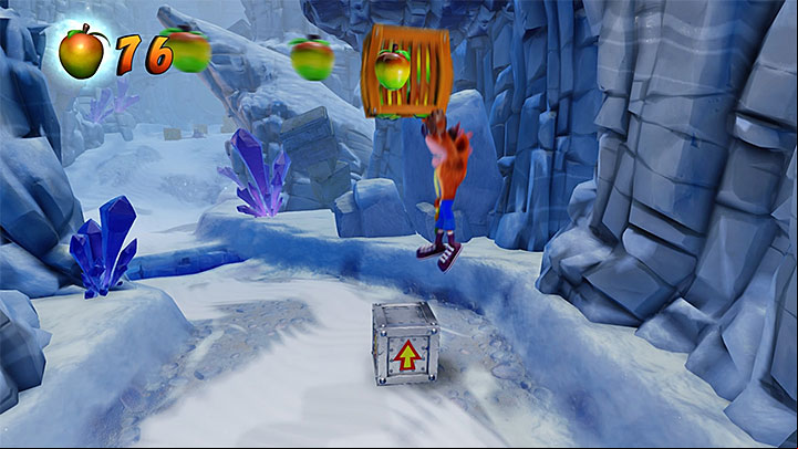 Start skating through the ice and make a jump when close to the chasm - Snow Go | Crash Bandicoot 2 | Levels - Crash Bandicoot 2 - Jungle Warp Room - Crash Bandicoot N. Sane Trilogy Game Guide