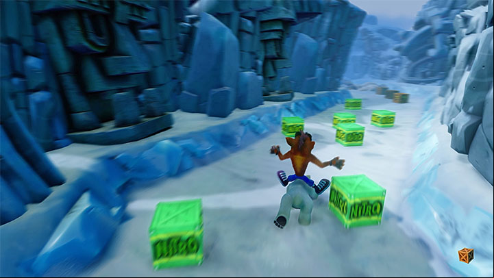 Right after you have unlocked the second checkpoint, you will get into an area with two ticking TNT crates on the sides - Bear It | Crash Bandicoot 2 | Levels - Crash Bandicoot 2 - Ice Warp Room - Crash Bandicoot N. Sane Trilogy Game Guide