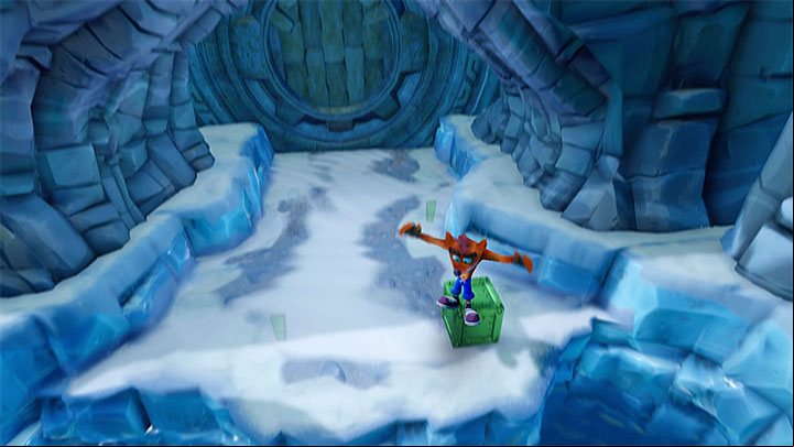Another demanding spot is the fragment of the path, where the cub has to climb onto a small elevation - Bear It | Crash Bandicoot 2 | Levels - Crash Bandicoot 2 - Ice Warp Room - Crash Bandicoot N. Sane Trilogy Game Guide
