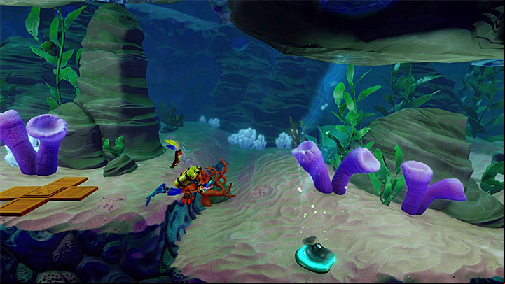 Right after starting the level you find the first submarine and, just like during your previous visit in the ocean, you can use the unlimited amount of torpedoes to destroy crates (the TNT and nitro ones should be detonated from a safe distance), get rid of water creatures, mines and to destroy red - Deep Trouble | Crash Bandicoot 3 | Levels - Crash Bandicoot 3 - Oriental location - Crash Bandicoot N. Sane Trilogy Game Guide