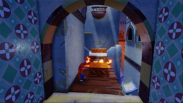 When you start the level you come across new obstacles - some enemies can throw pots with flammable substance at you (the picture above) - High Time | Crash Bandicoot 3 | Levels - Crash Bandicoot 3 - Oriental location - Crash Bandicoot N. Sane Trilogy Game Guide