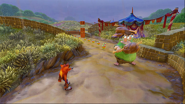 Right after you start the level you come across the first of a few two-headed enemies (the picture above) that swings left and right club alternately - Double Header | Crash Bandicoot 3 | Levels - Crash Bandicoot 3 - Oriental location - Crash Bandicoot N. Sane Trilogy Game Guide