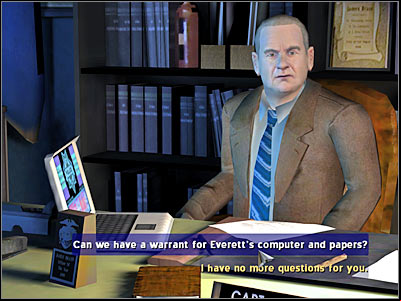 You won't have to show the warrant to anyone, so you may as well proceed to the large table right away - Case 2 - part 7 - Case 2 - Double Down - Crime Scene Investigation: Hard Evidence - Game Guide and Walkthrough