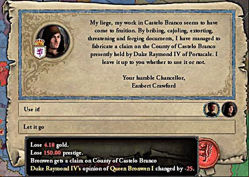 Fabricate claims costs many prestige points. - How to declare a war? - Military - Crusader Kings II - Game Guide and Walkthrough
