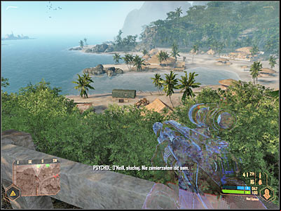 I'd strongly recommend that you approach the humvee from the west, because enemy soldiers are facing other directions (north and east) - Securing KAL's base I - Mission 1: Call me Ishmael - Crysis Warhead - Game Guide and Walkthrough