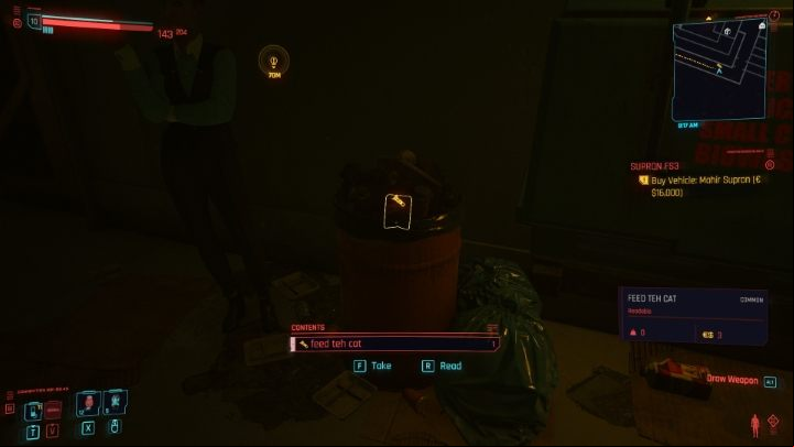 You will quickly find a note about how to feed the cat in the basket - read it - Cyberpunk 2077: How to get / adopt a cat? - Exploration - Cyberpunk 2077 Guide