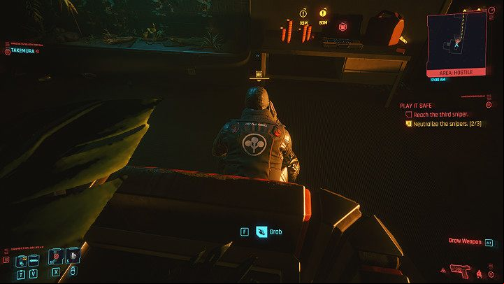 There is another guard on the left, but he is busy talking on the phone - Cyberpunk 2077: Play It Safe walkthrough - Act 2 - Cyberpunk 2077 Guide