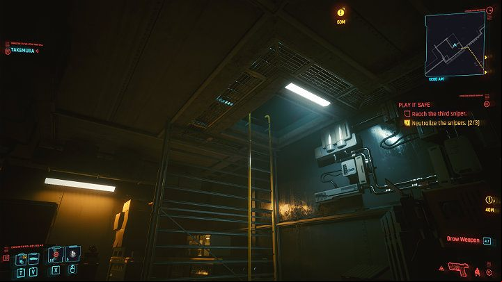 The go through the door on the left side, you will need 5 points of Technical Abilities - Cyberpunk 2077: Play It Safe walkthrough - Act 2 - Cyberpunk 2077 Guide