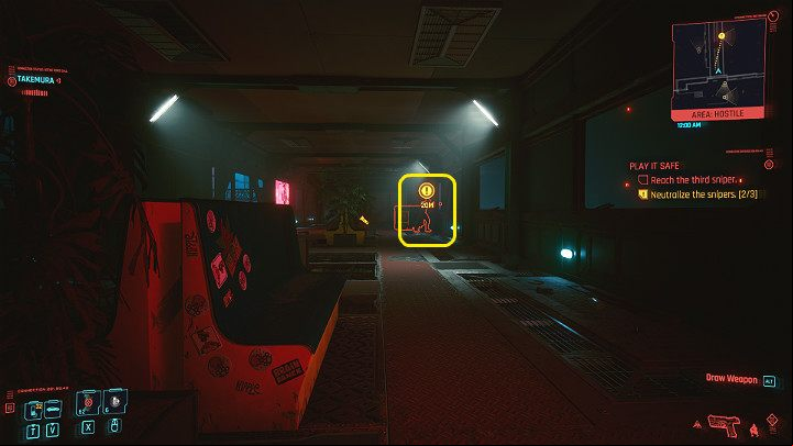 No matter which path you choose, you will get to the footbridge, patrolled by another sniper - get him from behind and eliminate him or shoot the mine, and the explosion will kill the sniper immediately - Cyberpunk 2077: Play It Safe walkthrough - Act 2 - Cyberpunk 2077 Guide