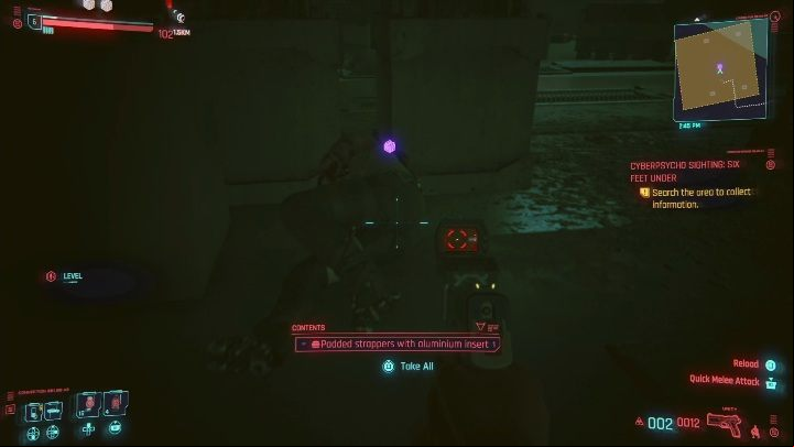 After neutralizing your opponent, get the necessary information: You will find the shard by searching Hein - Cyberpunk 2077: Six Feet Under - cyberpsycho sighting walkthrough - Cyberpsycho Sighting - mini-bosses - Cyberpunk 2077 Guide