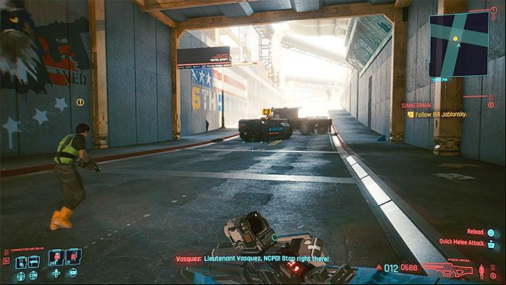 Bill Jablonsky will want to murder Joshua, but Lieutenant Vasquez, who is charged with protecting Joshua, will command Bill to stop - Cyberpunk 2077: Sinnerman walkthrough - Exploration - Cyberpunk 2077 Guide