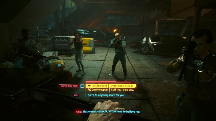You will be surprised by Biotechnica agents seeking to capture Nele for her previous activities within the Crimson Harvest - Cyberpunk Phantom Liberty: Gig Roads to Redemption - walkthrough - Gigs - Cyberpunk 2077 Guide