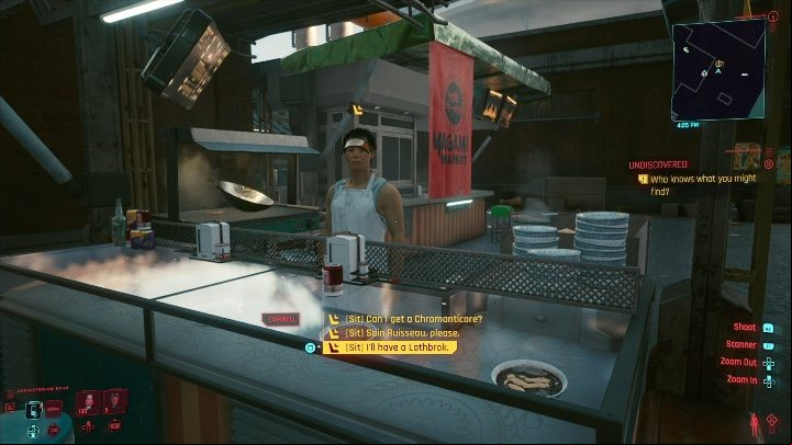 This mission will start with a conversation with the food seller, during the chitchat he will focus on the men who are getting on his motorcycle - Cyberpunk 2077: A Day in the Life - walkthrough - Exploration - Cyberpunk 2077 Guide