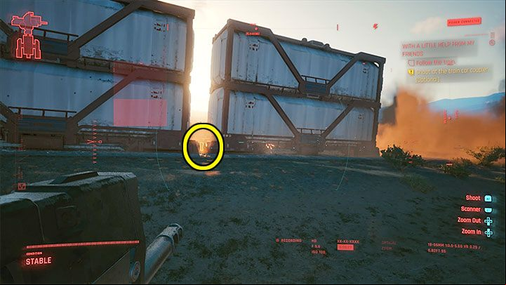 After Panam wakes you up the next day, get into her pick-up and set off in pursuit of the train - Cyberpunk 2077: With a Little Help from My Friends (Panam) - walkthrough - Storyline quests - Cyberpunk 2077 Guide