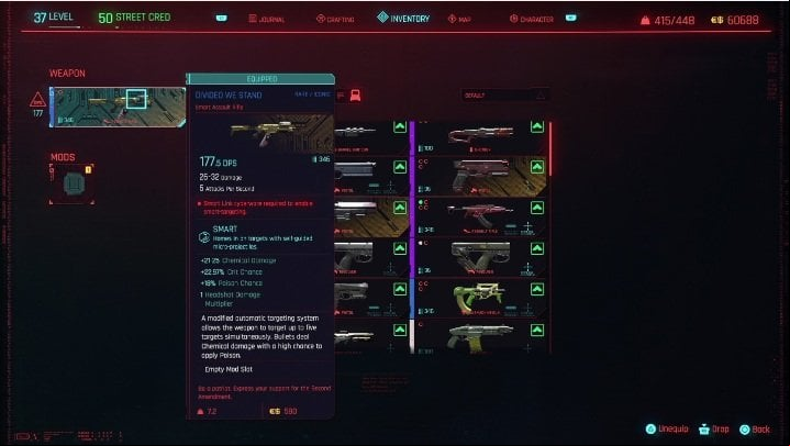 How to unlock: you will get this weapon during the Stadium Love side job - Cyberpunk 2077: Iconic weapons list - World Atlas - Cyberpunk 2077 Guide