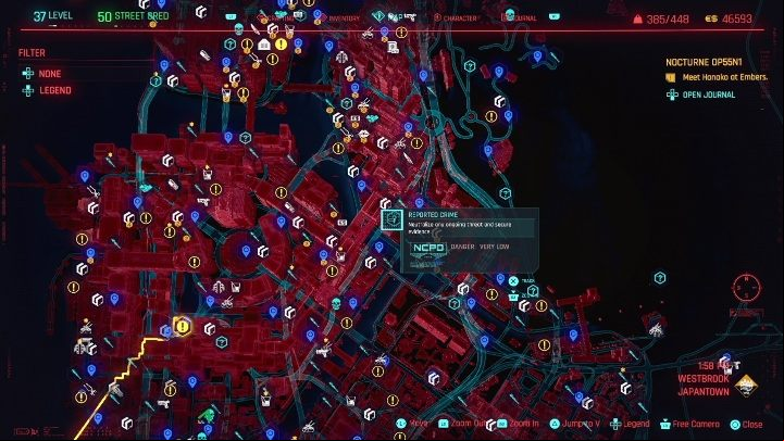You will come across 6 reported crime locations in the Westbrook district - Cyberpunk 2077: Westbrook, ND Scanner Hustles - Map, Walkthrough - ND Scanner Hustles - Cyberpunk 2077 Guide
