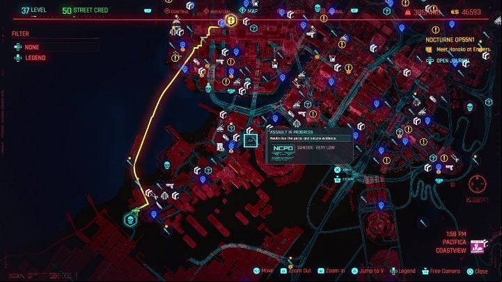 In the Pacifica district, you can carry out an assault in 7 locations - Cyberpunk 2077: Pacifica, ND Scanner Hustles - Map, Walkthrough - ND Scanner Hustles - Cyberpunk 2077 Guide