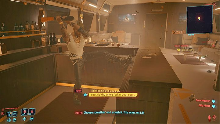 During the long boat trip you can choose any dialogue options you wish - Cyberpunk 2077: Boat Drinks (Kerry) - walkthrough - Storyline quests - Cyberpunk 2077 Guide