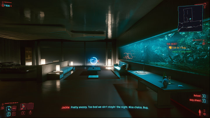 Get in the elevator with Jackie and go to the rented apartment Lapis Lazuli on 42nd floor - Cyberpunk 2077: The Heist walkthrough - Act 1 - Cyberpunk 2077 Guide
