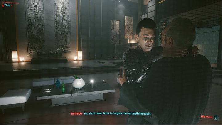 You will witness Yorinobu's meeting with his father, Saburo - Cyberpunk 2077: The Heist walkthrough - Act 1 - Cyberpunk 2077 Guide