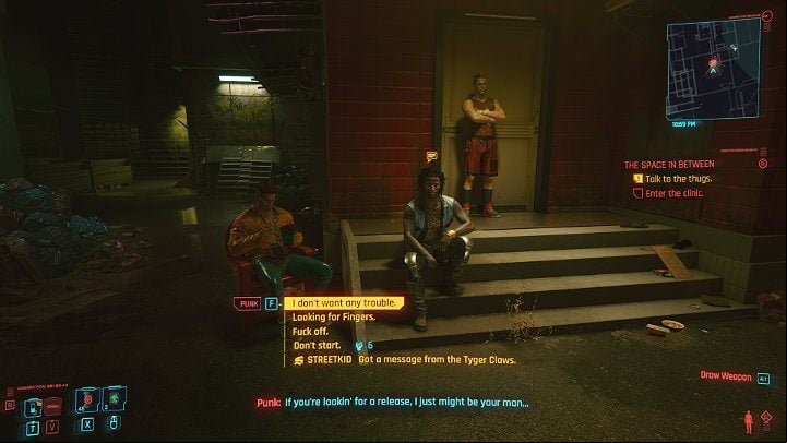 Fingers' Clinic is located in an alley, at the end of Jig-Jig Street - Cyberpunk 2077: The Space In Between walkthrough - Act 2 - Cyberpunk 2077 Guide
