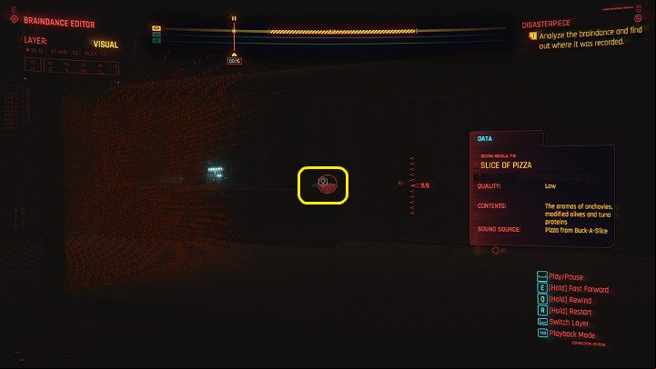Turn on the visual layer and move the recording to about 00:15 seconds - Cyberpunk 2077: Disasterpiece walkthrough - Act 2 - Cyberpunk 2077 Guide